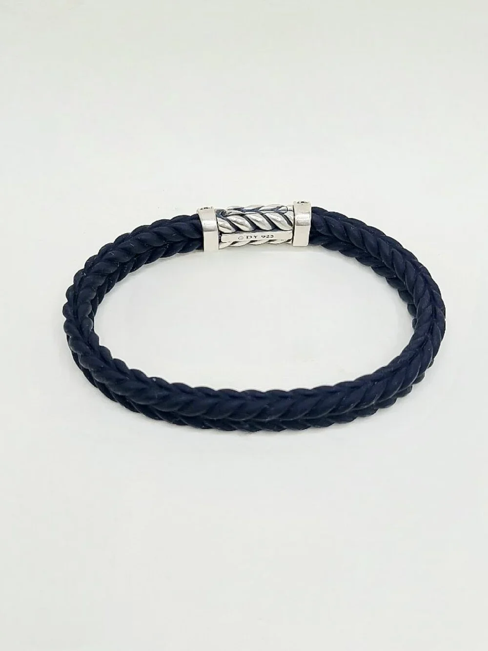 David Yurman Chevron Bracelet in Black Rubber w/ Pavé Black Diamonds - Sz Medium